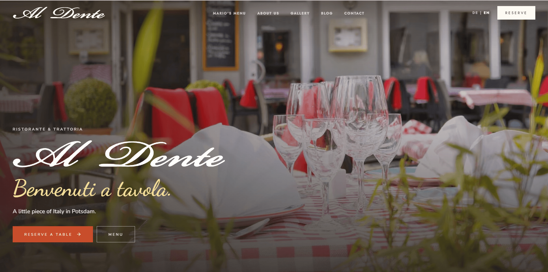 Startseite des Ristorante Al Dente auf einem Desktop-Bildschirm